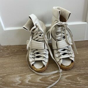 Chloe Cream and Tan Wedge Sandals